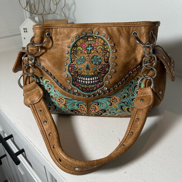 P & G Collection Handbags - P&G Collection Sugar Skull Concealed Carry Purse Western Tooled Shoulder Bag